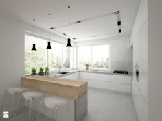 Projekt domu 70 m2 / Jabłonka - Duża otwarta biała kuchnia w kształcie مراسم مذهبی g z wyspą ، styl skandynawski - zdjęcie od BIG IDEA studio studyowe
