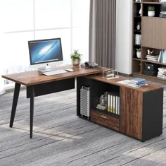 میز تحریر L شکل با کابینت میز کامپیوتر بزرگ دفتر کار |  اتسی
