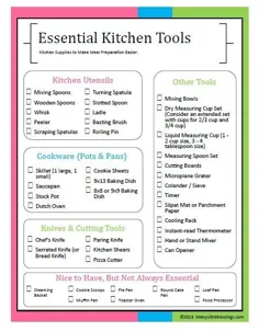 ابزار ضروری آشپزخانه برای تهیه راحتتر غذا {لیست چک قابل چاپ}