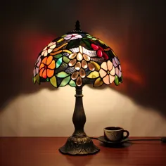 Gweat 12 کیسه Vintage Pastoral Gorgeous Fleur Vitrail Style Tiffany Lampe de table lampe de chambre