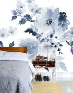 کاغذ دیواری گل و آبی ، سفید کاغذ دیواری آبی ، کاغذ دیواری لایه بردار و استیک ، کاغذ دیواری گل گل آبی ، کاغذ دیواری خود چسب # 77