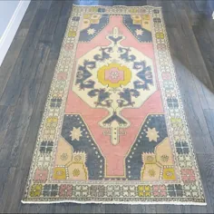 فرش بزرگ ترکی Vintage 97 x 47 فرش ترکی صورتی |  اتسی