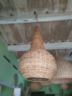 لامپ آویز بامبو بزرگ Boho چوبی فانوس بامبو |  اتسی
