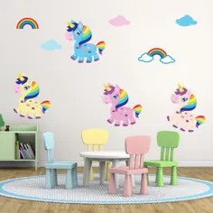 برچسب های دیواری تک شاخ برچسب های دیواری تک شاخ Rainbow Wall Art |  اتسی