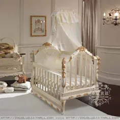تختخواب اروپایی تخت کودک خرد شده کلاسیک چوبی نئوکلاسیک اتاق پرنسس ویلا اتاق سفید ردیابی تخت کودک نوپای طلا