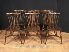 Canonbury - ست 6 صندلی عتیقه بلوط ویندزور 1920 صندلی غذاخوری آشپزخانه