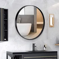 آینه گرد طلای ANDY STAR 30 "برای حمام ، آینه دیواری دایره ای نصب شده ، آینه فلزی برنجی براق مدرن آینه گرد برای تزئین دیوار ، غرور ، اتاق نشیمن ، اتاق خواب