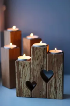 جا شمعی قلب چوبی ، مجموعه ای از سه جا شمعی ، جا شمعی کلاسیک چوبی ، هدیه برای معلم ، هدیه برای مادران ، دکوراسیون چوبی اکو