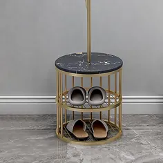 آویز 8 قلاب مستقل آویز کت فلزی طلایی مدرن با میز مرمر گرد و 2 قفسه 66.9 "-B
