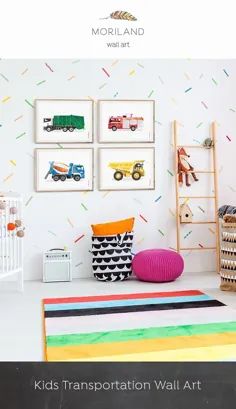 کامیون زباله چاپ دیوار حمل و نقل هنر کودک نوپا پسر |  اتسی