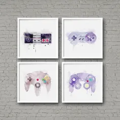 Nintendo Controllers Watercolor Art چاپ مجموعه بازی های ویدیویی |  اتسی