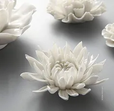 دکوراسیون دیوار گل سرامیکی ALYCASO گل دیواری گل مصنوعی 3D برای اتاق نشیمن راهرو خانه اتاق خواب اتاق آشپزخانه خانه حمام اتاق غذاخوری ، سفید ، F1 ، 6.29 اینچ