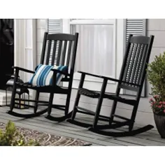 صندلی های تابستانی ایوان چوبی در فضای باز ، رنگ مشکی ، پایان مقاوم در برابر آب و هوا - Walmart.com