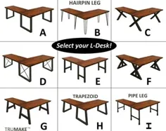 میز اداری Farmhouse به شکل L ساخته شده با پایه های چوبی و لوله ای اصلاح شده یا پایه های فولادی مربع شکل در انتخاب اندازه و پایان و ضخامت