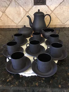 ست قهوه / چای Wedgwood BASALT BLACK Demitasse (21 قطعه finish پایان مات) - قابلمه چای ، خامه ، شکر / درب ، 8 فنجان دمیتاس و 8 بشقاب