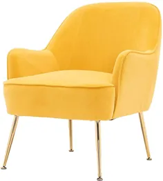 صندلی لهجه ای Goujxcy با پاهای طلایی ، صندلی صندلی راحتی صندلی مدرن مخملی صندلی کنار مبل برای اتاق نشیمن اتاق خواب (زرد)