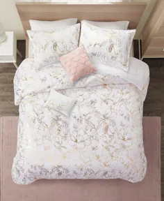 مجموعه و بررسیهای کامل 5 تکه کامل / Queen تسلی دهنده Magnolia Metallic Floral Design - تختخواب در کیسه - تختخواب و حمام - میسی