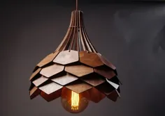 چراغ آویز "دالیا" از چوب پوشش داده شده توسط موم ، چراغ چوبی ، چراغ سقفی ، چراغ آویز ، چراغ آویز چوبی ، روشنایی لوستر