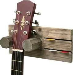 رک آویز گیتار چوبی قهوه ای خاکستری دیواری MyGift با دارنده دار