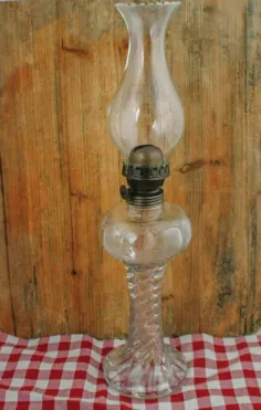 Vintage Oil Lamp Swirl Pedestal Clear Glass سوخت سوز مشعل |  اتسی