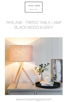 PARLANE - TRIPOD TAMLE LAMP BLACK WOOD & GREY