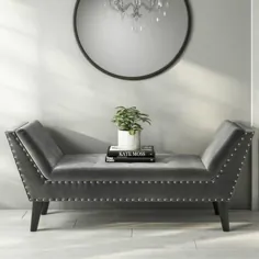 صندلی نیمکت مخملی Safina با جزئیات گل میخ در خاکستری تیره |  مبلمان 123