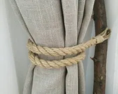پشت پرده های تسمه ای چوبی - مهره های توری طناب جوت - دانه های تزئینی طبیعی