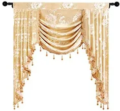 Golden Jacquard Swag Waterfall Valance Luxury Curtain Vurtance for Living for اتاق نشیمن (زرد ، W39 ")