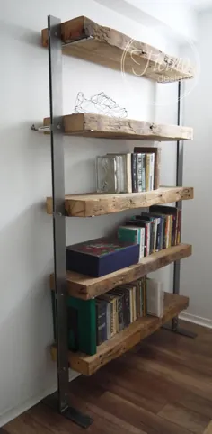 قفسه کتاب چوبی احیا شده. چوب و فلز SheIves. صنعتی |  اتسی