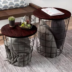 میزهای انتهایی میزهای خانگی هاستینگز میزهای انتهایی میزهای خانگی گیلاس Woodgrain چوب میز گرد به رنگ قهوه ای |  841963WFX