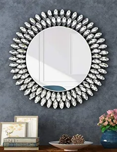آینه های دیواری تزئینی کریستال گرد - آینه ونیزی با قاب شیشه ای تزئین شده 24 "x 24" برای میز آرایش ، حمام ، اتاق خواب ، اتاق نشیمن
