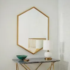 West Elm Metal Framed Hexagon Mirror Antique Brass به دنبال کمتر باشید