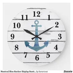 ساعت مچی بزرگ دکوراسیون دریایی Anchor Blue Anchor Shiplap |  Zazzle.com