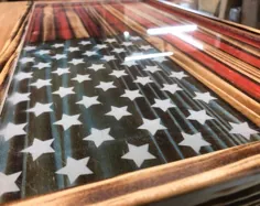 دکوراسیون دیواری پرچم آمریکایی روستایی Rustic Wooden Color Charred Charred |  اتسی