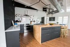 طراحی مدرن آشپزخانه صنعتی Scandi با سامسونگ و آجر |  مامان DIY