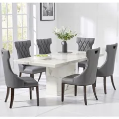میز ناهار خوری سنگ مرمر هملت به رنگ سفید با 4 صندلی تیبروک