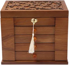 جعبه جواهرات Changsuo با قفل برای زنان قفل شده کمد بزرگ بالا جعبه ذخیره سازی جواهرات چوبی (گیلاس)