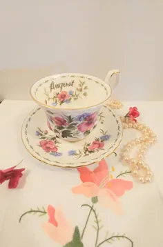 گل آلبرت رویال گل ماه مجموعه جام چای و بشقاب گلدان آگوست خشخاش ، ست تطبیق 2 قطعه ؛  مجموعه چای رویال آلبرت