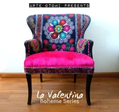 صندلی بازویی خیره کننده LA VALENTINA پشتی صندلی پرنعمت.  آبی صورتی. از سری موفق "La Bohemia" ما - صندلی سوزانی - ماندالاس - مخمل