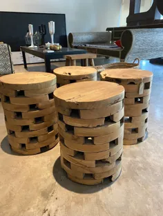 میز کنار میز پایه شب Teak Root صندلی مدرن بلوک چوبی |  اتسی