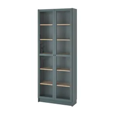 کتابخانه BILLY با درهای شیشه ای ، روکش خاکستری - فیروزه ای / سفید بلوط ، روکش 311 / 2x113 / 4x791 / 2 "- IKEA