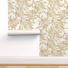کاغذ دیواری قابل شستشو با آب قابل بازیافت Chinoiserie Flowers Chinoiserie Gold - Walmart.com