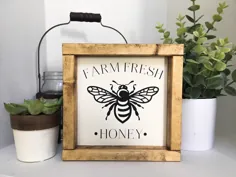 Honey Bee Sign Farm Fresh Honey Wood Framed Art Summer |  اتسی