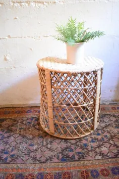 چهارپایه چوبی خیزران پارچه بافته شده چمن دریایی دکوراسیون بوهو |  اتسی