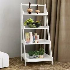 قفسه کتاب نردبان سفید 4 طبقه ذخیره سازی صفحه نمایش پایه نگهدارنده گیاهان باغ انگلستان
