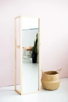 آینه ایستاده کف چوبی DIY با قفسه مفید
