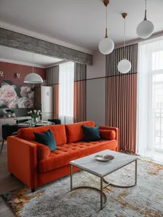 〚مبل نارنجی و گل روی دیوارها: آپارتمان آبدار در کراسنویارسک ، روسیه (59 متر مربع) ◾ عکس ◾ ایده ها طراحی