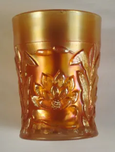 آنتیک Fenton Marigold Waterlily & Cattail Carnival Tumbler Glass - شیشه کارناوال