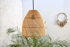 SUMBA LAMPSHADE - سایه لامپ حصیری دست ساز-لامپ حصیری-چراغ آویز روستیک-لوستر حصیری طبیعی-چراغ آویز چوب خیزران