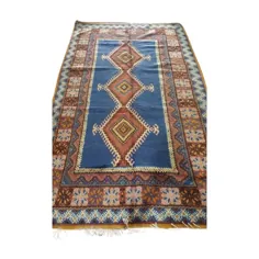 فرش بزرگ منطقه بربر مراکشی - پشم الماس آبی و قرمز 8ft x 5ft